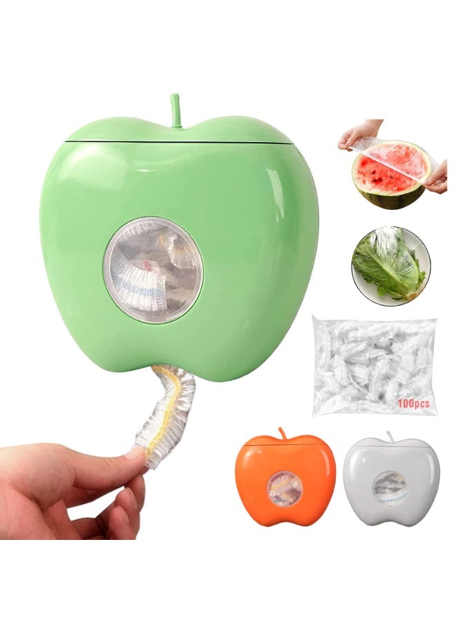 fantasize Plastic Wrap Storage Box with 100pcs Plastic Wrap, Multi-functional Wall-Mounted Cling Film Dispenser, Large Capacity Fresh Keeping Bag Storage Box for Kitchen, Vegetable Fruit Food (Green) - Image 1